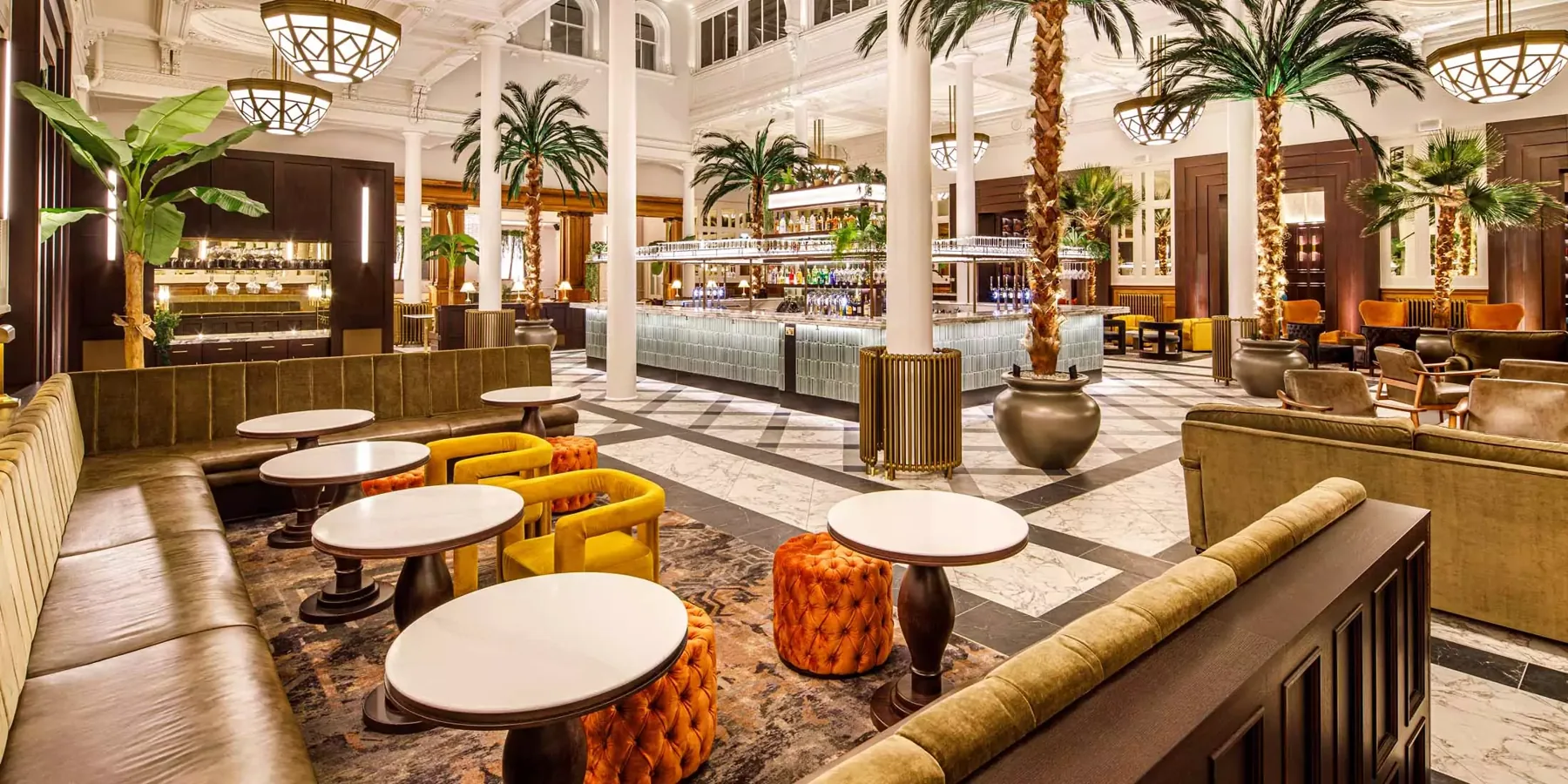 The Palm Court at the Municipal Hotel Liverpool, where the restored cast iron radiators returned to service