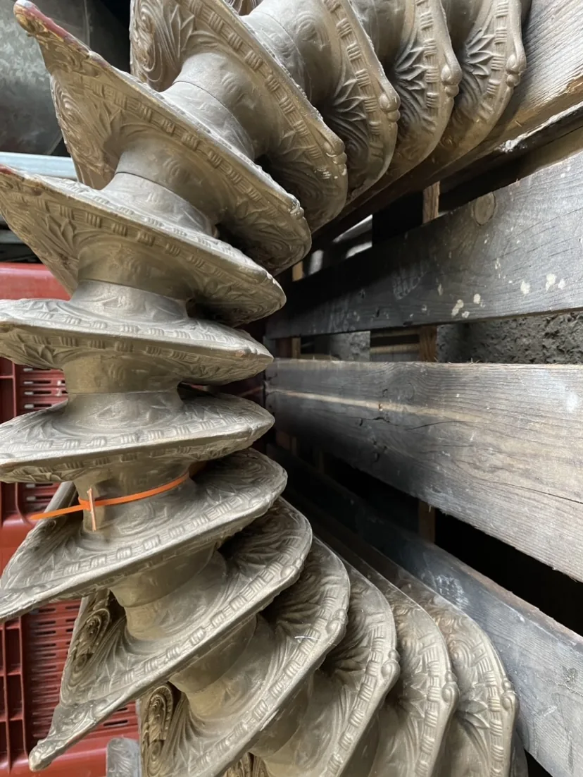 Municipal Hotel radiator sections stripped back to bare cast iron after shot blasting